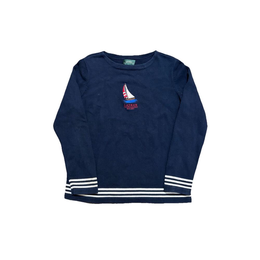 Ralph Lauren Women's Navy/White Knit Sweater Nautical Embroidered Sailboat M